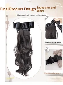Elegant Synthetic Silk Bowknot Banana Claw Clip Ponytail Wig With Grab Clip Long Wavy Layered Ponytail For Women Daily Use, Halloween - Multicolor - View 7
