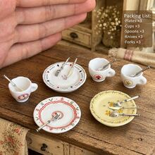 迷你田園風茶杯與碟子模型套組，1:12 比例娃娃屋廚房餐桌裝飾，迷你下午茶早餐場景展示，迷你攝影道具 - 均碼 - 查看 8