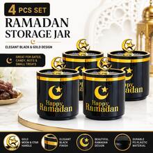2/4 Pcs Set,Ramadan Storage Jars With Lids, PS Plastic Candy Jars With Gold Moon Star Handle, Decorative Food Storage Containers For Dates, Nuts, Candy, Eid Party Decor, - View 12