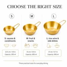 1pc,Gold Stainless Steel Korean Rice Wine Bowls With Handles, 3 Size Metal Serving Bowls For Dipping Sauce, Condiments, Snacks, Fruit, BBQ Side Dishes And Tableware - Gold - View 9