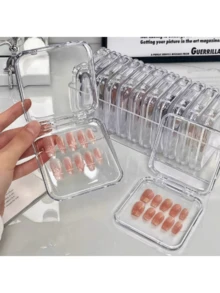 12 Small Square Boxes + 1 Long Storage Box Set/3 Sets Creative Nail Art Storage Boxes, Finished Nail Art Style Transparent Acrylic Dust-Proof Packaging, Dedicated Nail Tip Storage Display Box, Transparent Jewelry Storage Box, Small Card Storage Box,Back To School - Transparent - View 1