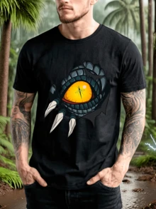Playera Unisex 100% Algodón Peinado Cuello Redondo Modelo Ojo Dino Estilo Unisex, Fresca y Cómoda, Para Uso Diario, Streetwear, Conciertos, Chistosas, Creativas, Gimnasio, Deportiva RZRF - Negro - Ver 1