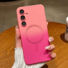 Gradient Color Silicone For Magsafe Phone Case For A57 A17 A16 A26 A36 A56 A15 A55 / S26 Ultra S25 S24 S23 S22 Plus S25 FE S24 FEWireless Charge Glass Lens Camera Cover - Pink - View 4