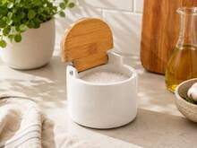 U HOME - Salero blanco loza tapa bambú - Semi Circular - Ver 1