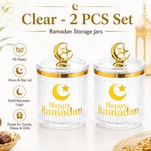 2/4 Pcs Set,Ramadan Storage Jars With Lids, PS Plastic Candy Jars With Gold Moon Star Handle, Decorative Food Storage Containers For Dates, Nuts, Candy, Eid Party Decor, - View 15