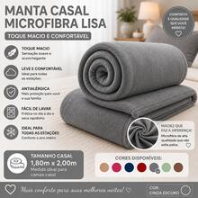 Cobertor Manta Casal Microfibra Lisa 1,80x2,00 Super Macia Leve Diversas Cores - Cinza - Visão 2