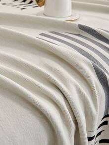 1件幾何條紋雪尼爾流蘇沙發披毯，幾何線條圖案，四季可用機洗沙發毯，防塵防貓抓沙發套，適合極簡奶油風現代簡約家居裝飾，適用客廳、臥室 - 灰色 - 查看 2