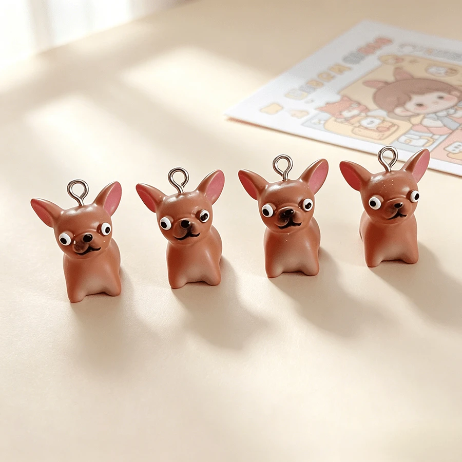2/4pcs Cute Cartoon Brown Chihuahua Puppy Pendant Cartoon Animal Charm DIY Jewelry Making Accessories - Puppy Pendant - View 1