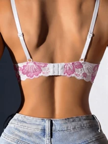 New Fashion Elegant Lingerie Series: Floral Lace Patchwork Push-Up Underwire Comfortable Bra, Versatile Everyday Style - Rose Red - View 5