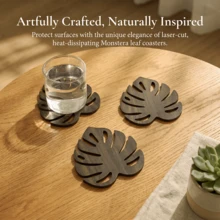 4pcs/Set Monstera Leaf Wood Coasters, Heat-Insulating And Non-Slip To Protect Tabletops, Home, Kitchen, And Dining Table Decorations, Bohemian Style Drink Mats. - Multicolor - View 8