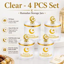 2/4 Pcs Set,Ramadan Storage Jars With Lids, PS Plastic Candy Jars With Gold Moon Star Handle, Decorative Food Storage Containers For Dates, Nuts, Candy, Eid Party Decor, - View 17