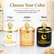 2/4 Pcs Set,Ramadan Storage Jars With Lids, PS Plastic Candy Jars With Gold Moon Star Handle, Decorative Food Storage Containers For Dates, Nuts, Candy, Eid Party Decor, - View 4