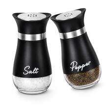 Juego de salero y pimentero con base, salero reutilizable, botella de 4 oz, estilo granja moderna, regalo creativo para la cocina, artículos esenciales de cocina, diseño moderno, decoración de cocina moderna, utensilios de cocina de alta calidad, condimentos - Multicolor - Ver 2