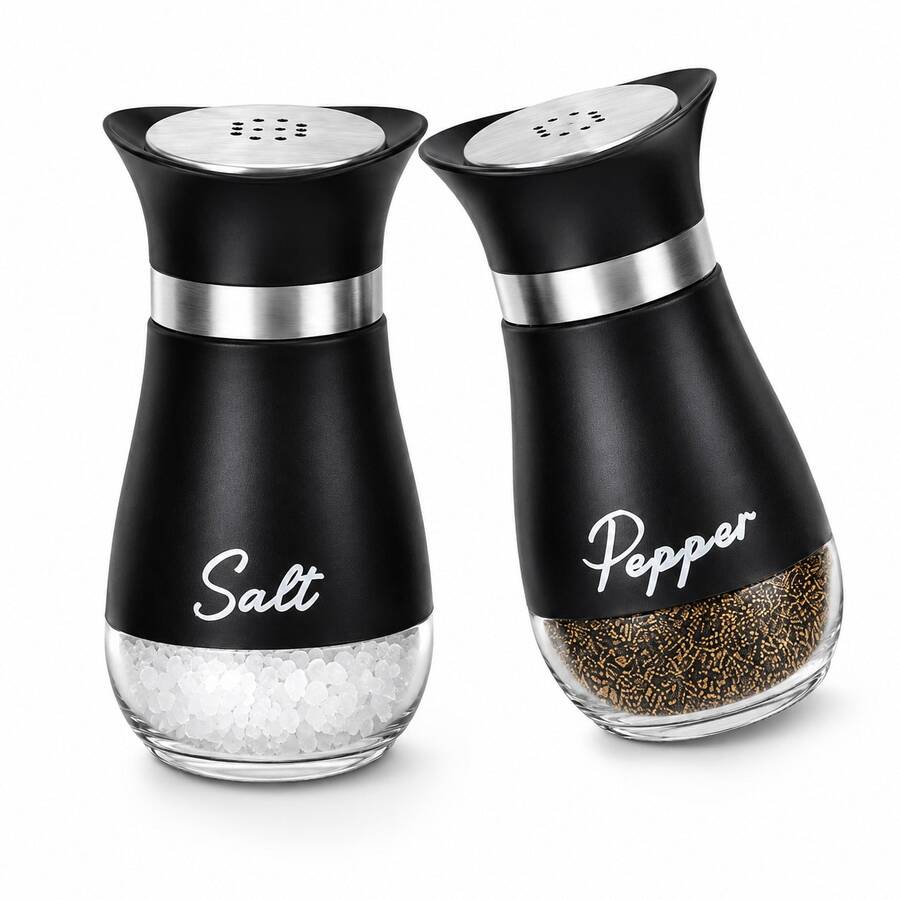 Juego de salero y pimentero con base, salero reutilizable, botella de 4 oz, estilo granja moderna, regalo creativo para la cocina, artículos esenciales de cocina, diseño moderno, decoración de cocina moderna, utensilios de cocina de alta calidad, condimentos