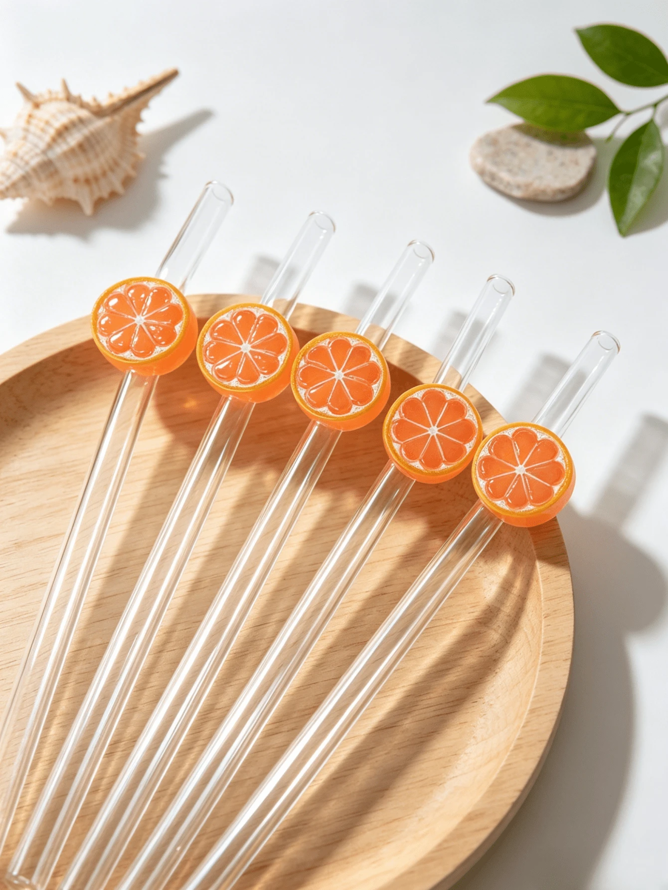 1pc/2pcs/5pcs Reusable Glass Straws With Cute Orange Slice Decor, Fresh Aesthetic Transparent Drinking Straws, Suitable For Cold Drinks, Milkshakes, Sparkling Water, Milk Tea And Juices, Perfect For Summer Parties, Picnics And Camping, Great Gift For Girls