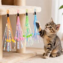4pcs Cat Teaser Wand Set Hanging Bell Tassels Interactive Cat Toy Indoor Cat Exercise Activity Accessories Scratching Tree & Pet Enrichment Supply - Multicolor - View 1