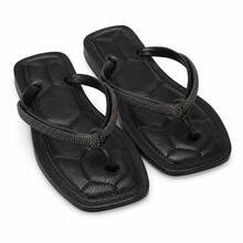 Rasteirinha Feminina com Strass e Palmilha Confortável, Chinelo Casual Elegante para o Dia a Dia - Rasteira SL Preta - Visão 1