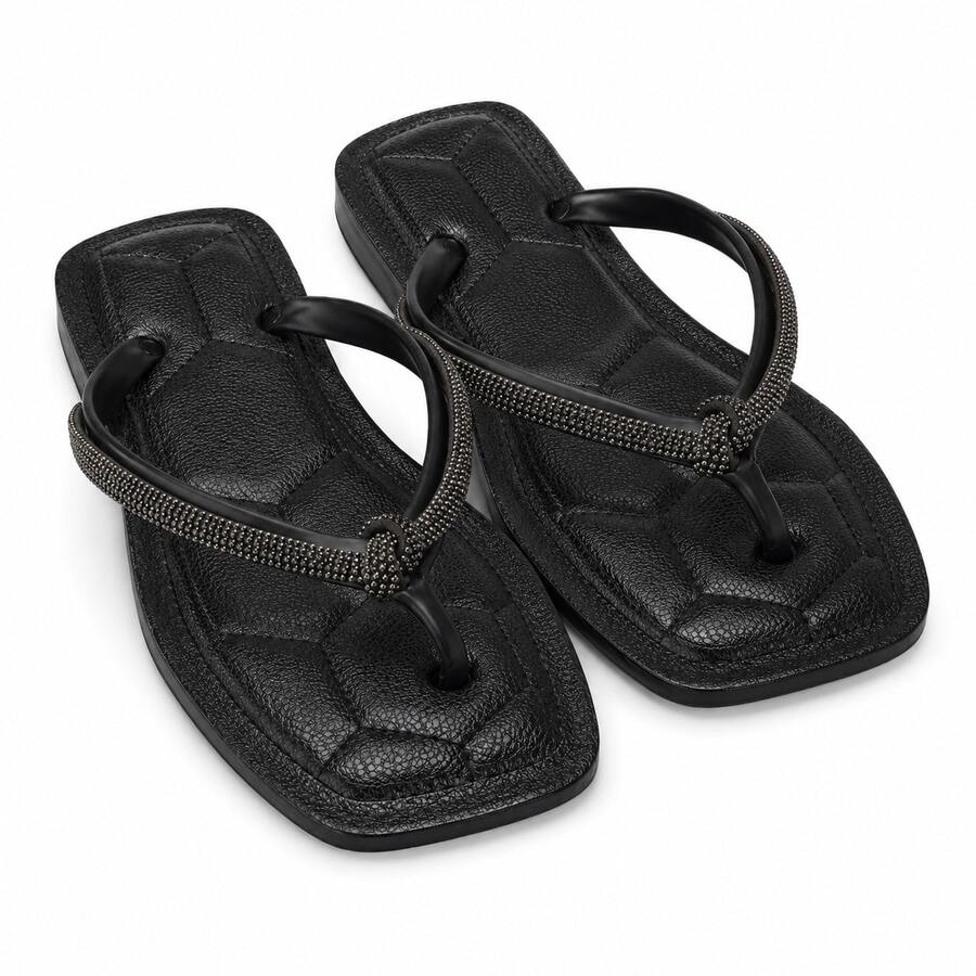 Rasteirinha Feminina com Strass e Palmilha Confortável, Chinelo Casual Elegante para o Dia a Dia - Rasteira SL Preta - Visão 1