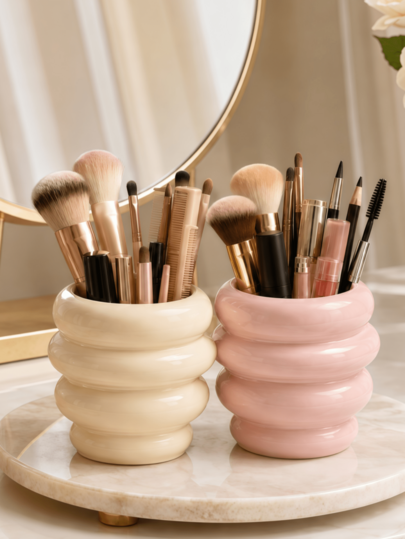1pc Bubble Design Makeup Brush Holder, Glossy Cosmetic Storage Organizer, Cute Vanity Cup For Bathroom, Dressing Table & Desktop Decor