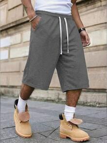 Men's 3/4 Length Sweatpants Shirt, 1pc American Loose Silhouette 3/4 Sweatpants, Wide Leg 3/4 Design Flattering Leg Shape Summer Sports - Dark Grey - View 4