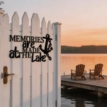 1件金屬黑色閩南風錨形牆飾，鄉村鐵製航海裝飾，附「Lake Memories」標語，耐候戶外室內花園陽台牆面雕塑，海岸風居家裝飾 - 均碼 - 查看 1