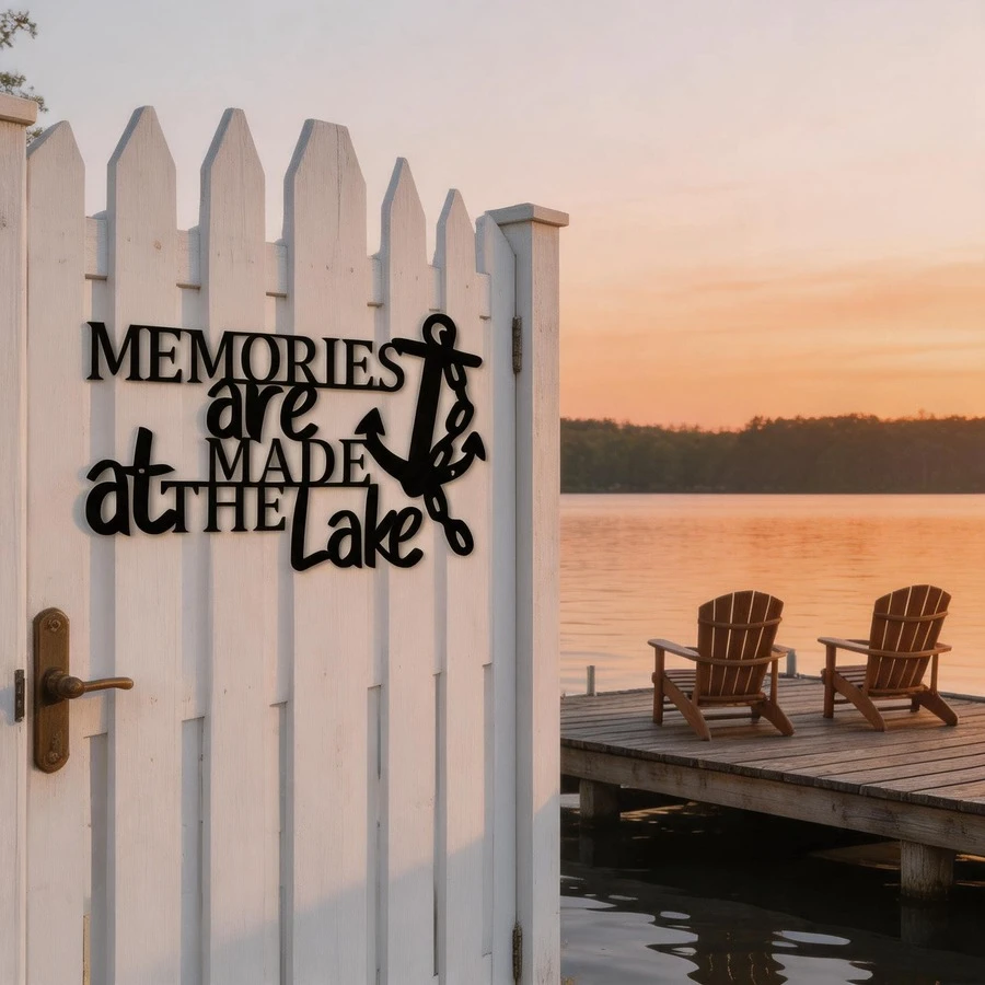 1件金屬黑色閩南風錨形牆飾,鄉村鐵製航海裝飾,附「Lake Memories」標語,耐候戶外室內花園陽台牆面雕塑,海岸風居家裝飾 - 均碼 - 查看 1