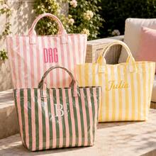 1pc Personalized Transparent Striped Beach Tote Bag, PVC Waterproof Large Capacity, Name Letter Print, Bridesmaid Gift Bag, Travel Storage Bag - Multicolor 2 - View 5