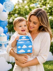 1/8/16pcs Blue Sky Cloud Handle Party Gift Boxes, Baby Shower Favor Boxes, 1st Birthday Candy Boxes, Cloud Theme Party Decorations, Boy Birthday Party Supplies, Baby Shower Favors - Blue Sky and White Clouds Gift Box - View 5