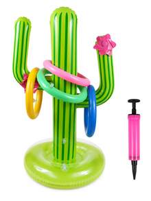 1 Set Green Inflatable Cactus Ring Toss Game, Includes 4 Colorful Rings And Hand Pump, Summer Beach Pool Party Activity, Outdoor Lawn Water Party Supplies, Birthday Carnival Game Decoration, Family Gathering Backyard Garden Fun Prop Accessory - Inflatable Cactus Ring Toss - View 7