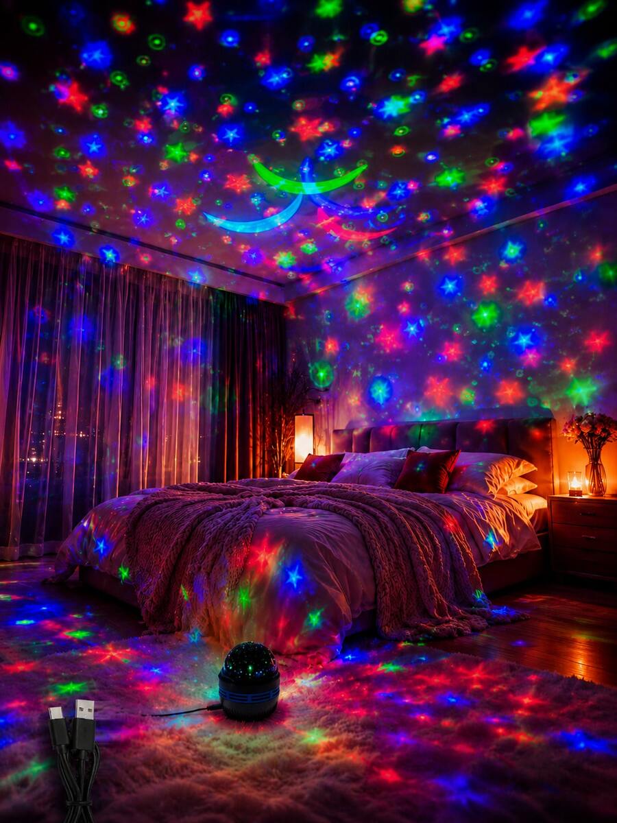 1pc [Starry Sky Projection Light] Multi-Color Moon And Star Projection Light, Rotating Light Effect Suitable For Living Room, Bedroom, Party And Room Decoration