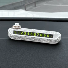 Women's Car Decor Rhinestone Camellia Temporary Parking Number Plate Creative Car Interior Accessory Phone Number Plate For Moving Car Ornament - Camellia-shaped Diamond-encrusted Parking Sign - View 11