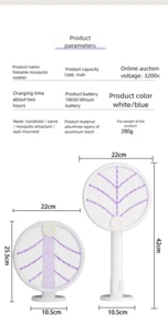 2合1可折疊電動蚊拍/蒼蠅拍，附紫色驅蚊燈，USB供電，適用於室內、辦公室、後院、露營，便攜式殺蚊器，時尚設計，耐用，1200mAh電池 - 隨機顏色 - 查看 11