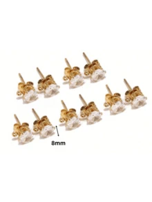 10 pièces Boucles d'oreille en acier inoxydable avec cubic zirconia cubique élégant, convient pour la création de bijoux pour femmes - Transparent - Voir 17