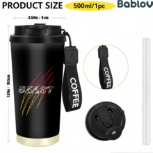 1/5個 18oz 不鏽鋼保溫咖啡隨行杯，BEAST 爪印圖案旅行杯，多功能翻蓋吸管蓋，黑色 COFFEE 掛繩，適合健身男士與運動愛好者的理想禮物，適用於健身房、旅行、辦公室日常使用 - 獸爪 - 查看 9