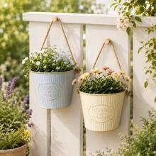 1pc/2pcs/3pcs Vintage Oval Wall-Mounted Metal Planter With "FLOWERS & GARDEN" Sign, Suitable For Indoor And Outdoor Succulents, Dried Flowers, Balcony And Patio Hanging Planter, Pastoral Style Succulent Pot - Flowerpot - View 13