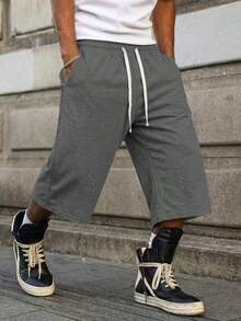 Men's 3/4 Length Sweatpants Shirt, 1pc American Loose Silhouette 3/4 Sweatpants, Wide Leg 3/4 Design Flattering Leg Shape Summer Sports - Dark Grey - View 5