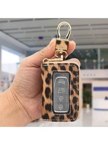 1pc Universal Car Key Case, Leopard Print Design, Made Of Microfiber Pu Leather, With Window And Visible Buttons, Anti-Loss And Scratch Protection, Suitable For All Car Key Bags And A Small Gift For Friends - Multicolor - View 7
