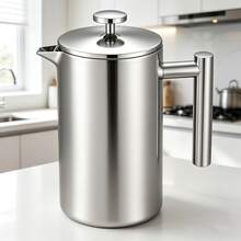 Crystals 1000ml Stainless Steel French Press Coffee Maker Double Wall Tea & Coffee Plunger With Filter - Silver - View 6