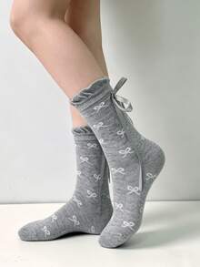1/3 pares de calcetines de media caña de verano multicolor, dulces y versátiles, con lazo de cinta y espalda calada - Multicolor - Ver 6