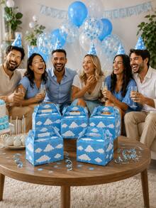 1/8/16pcs Blue Sky Cloud Handle Party Gift Boxes, Baby Shower Favor Boxes, 1st Birthday Candy Boxes, Cloud Theme Party Decorations, Boy Birthday Party Supplies, Baby Shower Favors - Blue Sky and White Clouds Gift Box - View 6