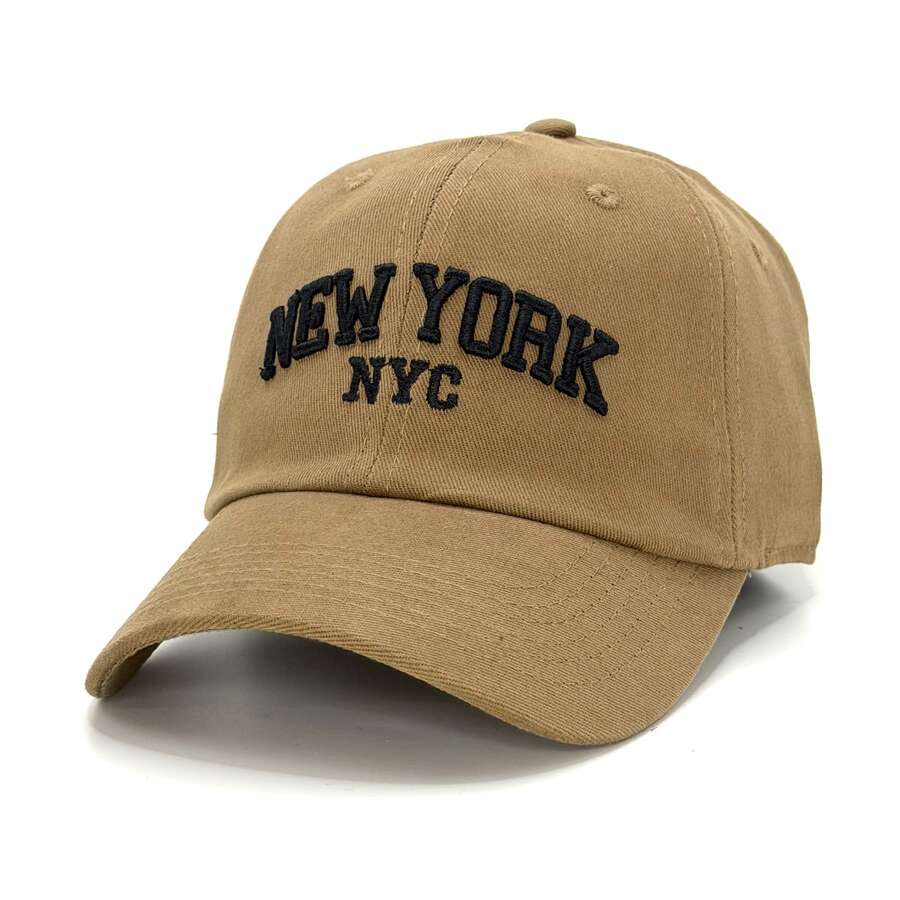New York NYC Embroidered Cap For Men And Women, Dad Hat Style, Beach, Sun, Club, Pool, Stylish Gift, Streetwear, Casual, Everyday Wear - 卡其色 - 查看 1