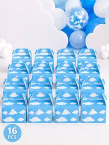 1/8/16pcs Blue Sky Cloud Handle Party Gift Boxes, Baby Shower Favor Boxes, 1st Birthday Candy Boxes, Cloud Theme Party Decorations, Boy Birthday Party Supplies, Baby Shower Favors - Blue Sky and White Clouds Gift Box - View 7