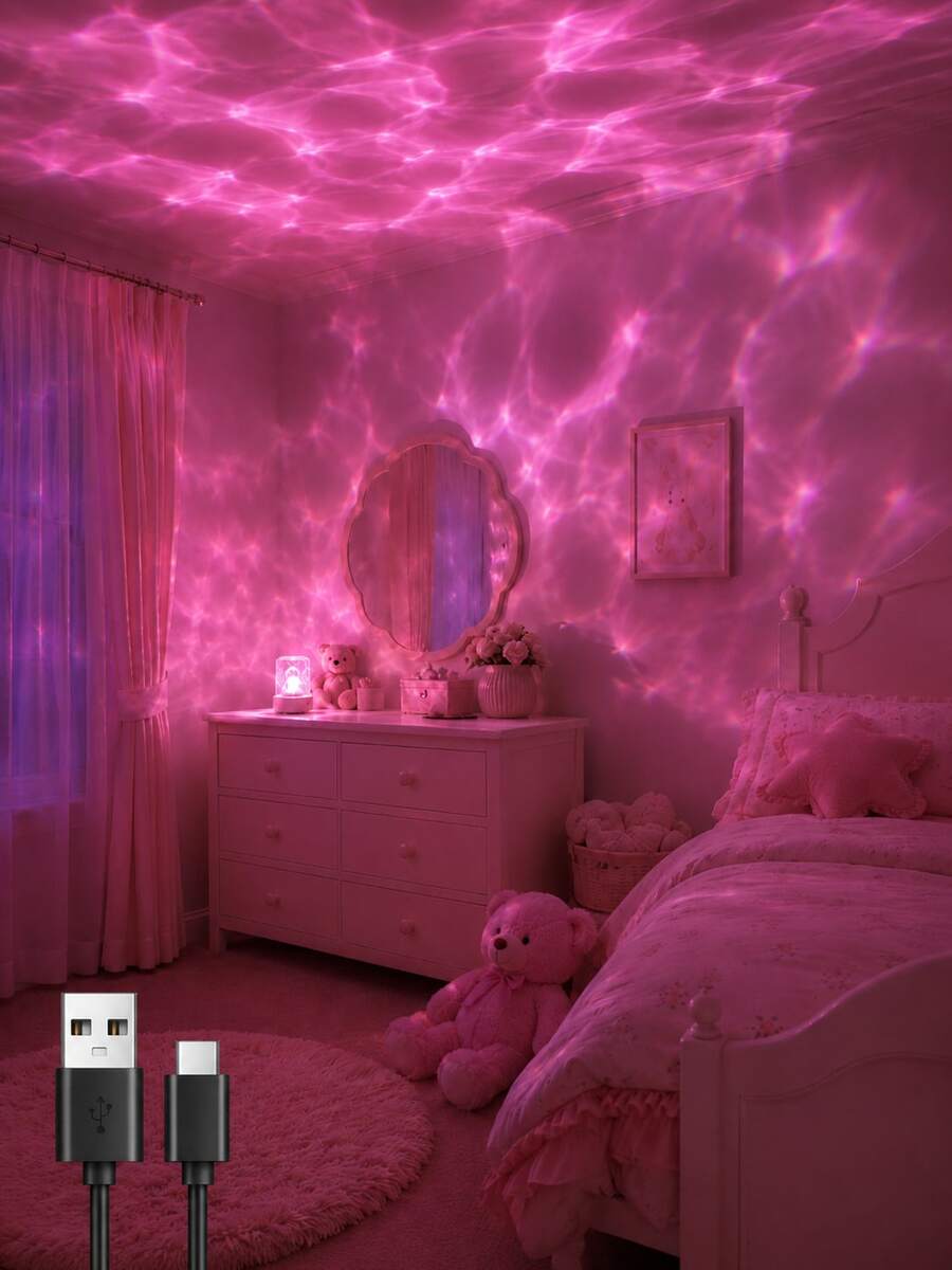 1pc Cylindrical Water Ripple Projection Lamp, Colorful Ocean Wave Light Night Light | Suitable For Bedroom, Bedside, Dorm, Room Decor | USB Powered