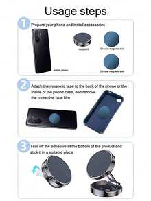 Upgraded 720° Foldable Magnetic Car Phone Holder. All-Metal, Strong Magnet For A Secure Hold. Adhesive Navigation Holder For Car Dashboards. 360° Free Rotation For Both Portrait And Landscape Modes. Suitable For Multiple Scenarios Including Car And Home. Practical For Driving And A Great Gift For Holidays. - Multicolor - View 6