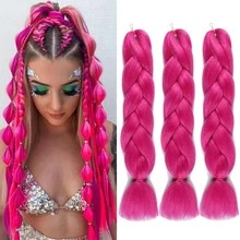 Pre-Stretched Jumbo Braiding Hair 24 Inch Kanekalon Synthetic Hair Extensions 100g/Pack, Tangle-Free Blended Hair, Suitable For African Box Braids And Twist Braids - Hot Pink - View 13