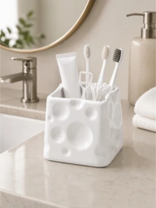 1pc Glossy Cheese Style Toothbrush Holder, Bathroom Vanity Storage Organizer For Toothbrushes, Toothpaste, Cleaning Swabs, Floss Picks, Countertop Caddy, Decorative Bathroom Accessories, Home Organization Container - Multicolor - View 6