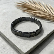 Natural Black Tourmaline Square Bead Elastic Bracelet, Energy Stone Bracelet For Commute And Versatile Wear, Calm And Elegant, Men's Exclusive Guardian Stone, Perfect Holiday Gift - Black - View 3