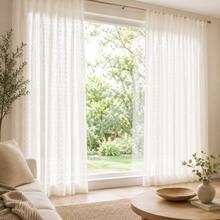 NOSBEI 1PC Rod Pocket Cream Rainbow Candy Yarn Textured Curtain,Soft Pastel Stripe Home Decor Panel For Bedroom Balcony Living Room - White - View 5