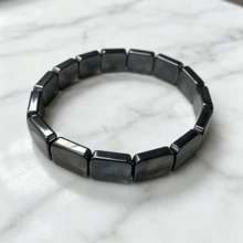 Natural Black Tourmaline Square Bead Elastic Bracelet, Energy Stone Bracelet For Commute And Versatile Wear, Calm And Elegant, Men's Exclusive Guardian Stone, Perfect Holiday Gift - Black - View 2
