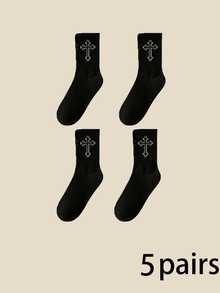 10 Pairs Unisex Black & White Mid-Calf Socks, Minimalist Solid Color, Simple Daily Wear, Suitable For Everyday Use (1/3/5/10 Pairs) - Multicolor - View 21